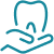 Icon of a glowing white tooth resting in a stylized hand against a black background, symbolizing dental care and protection. Bright, reassuring tone.