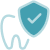 Icon of a white tooth with a blue shield and checkmark, symbolizing dental health and protection. The tone is reassuring and professional.