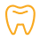 A glowing orange outline of a tooth against a black background, symbolizing dental health. The simple, bright design evokes a modern, clean aesthetic.